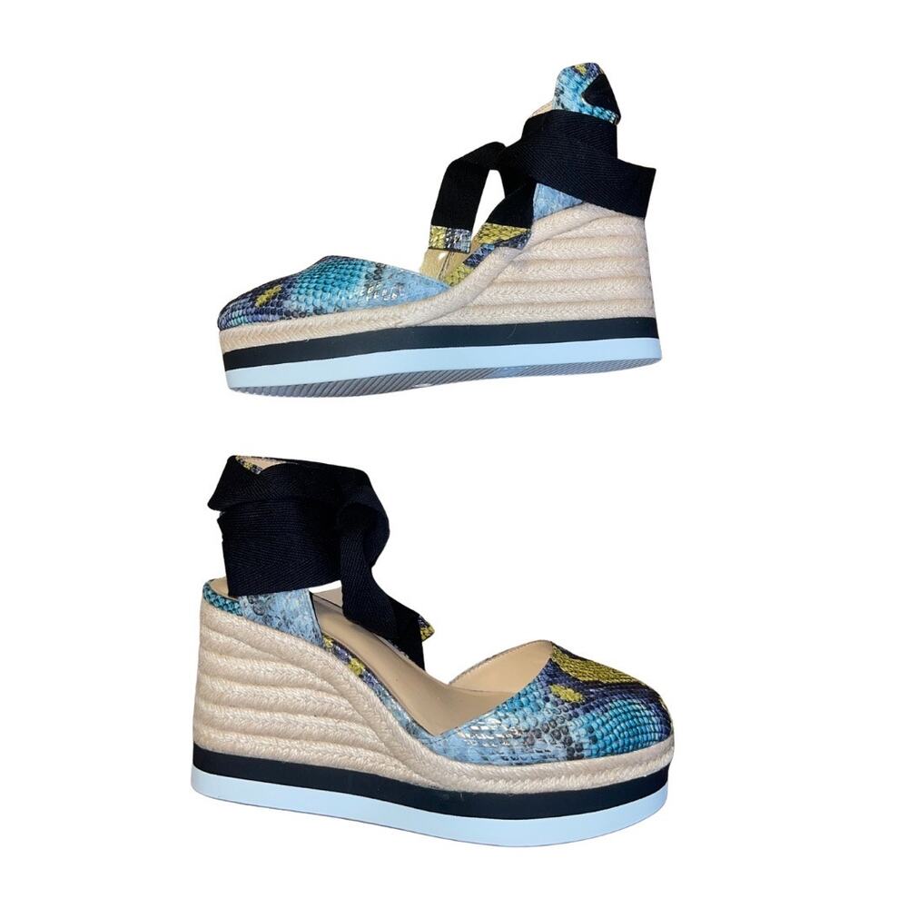 Jennifer Lopez Jalina Espadrille Wedge Sandal 8 Ankle Wrap Platform Snake Print